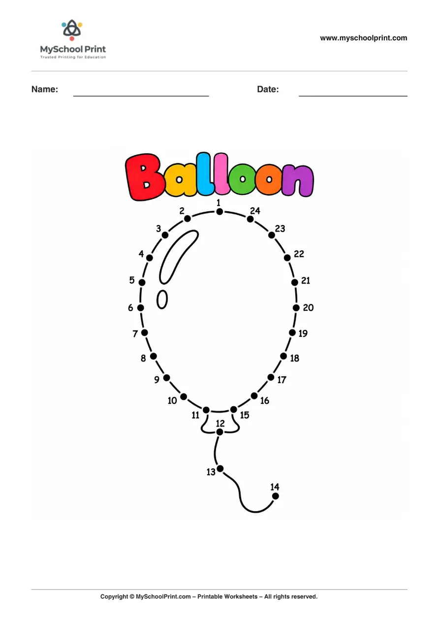 Dot to Dot Balloon Coloring Worksheet for Kids