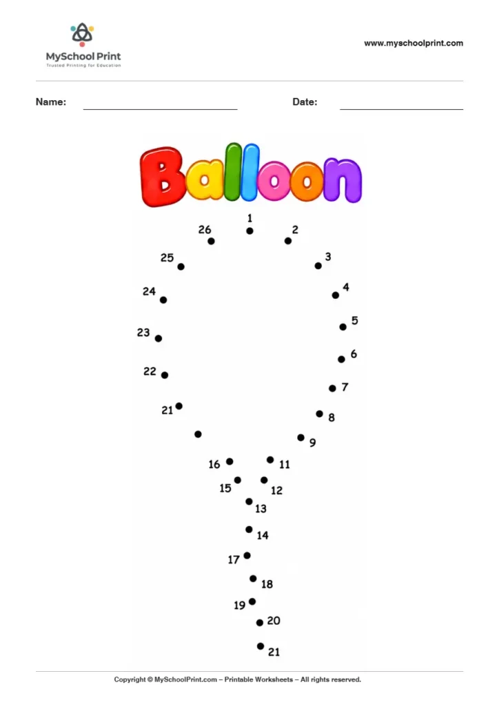 Balloon dot to dot worksheet for kids