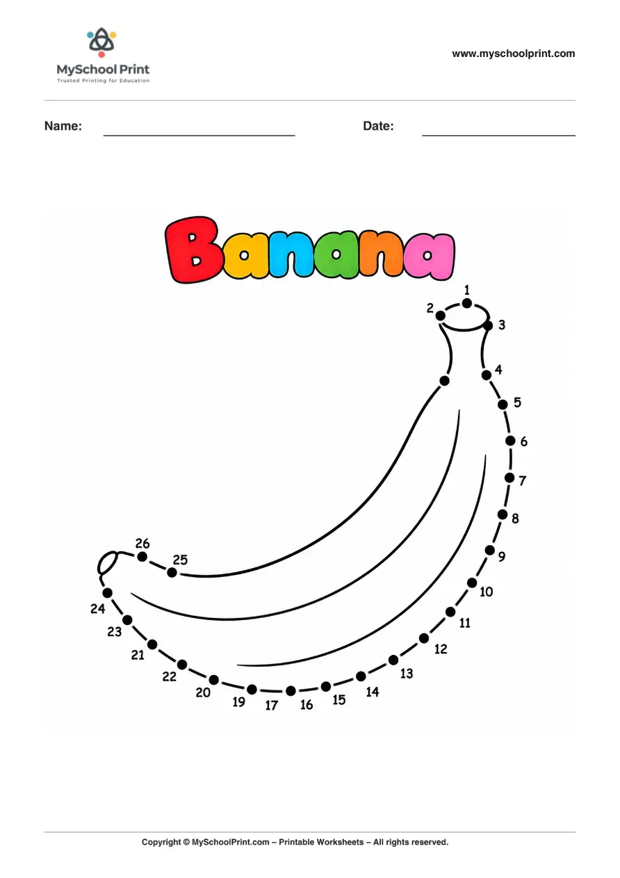 Dot to Dot Banana Coloring Worksheet for Kids