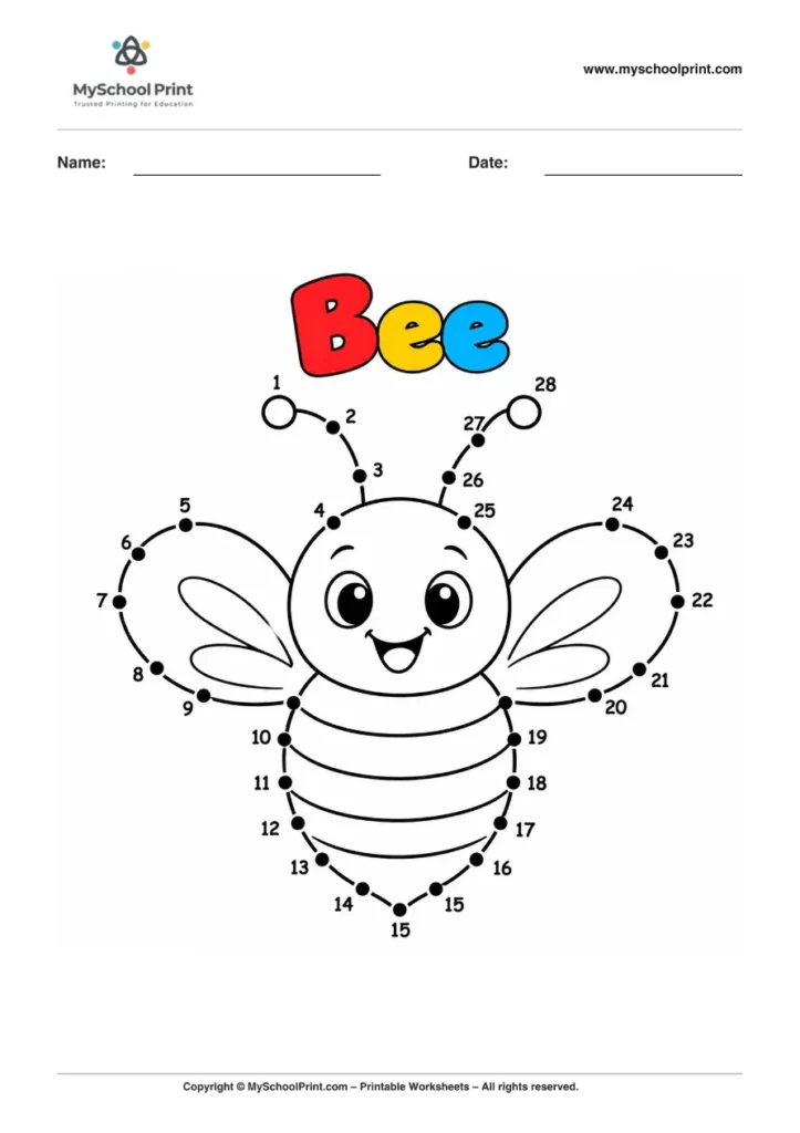 Dot to Dot Bee Coloring Worksheet for Kids