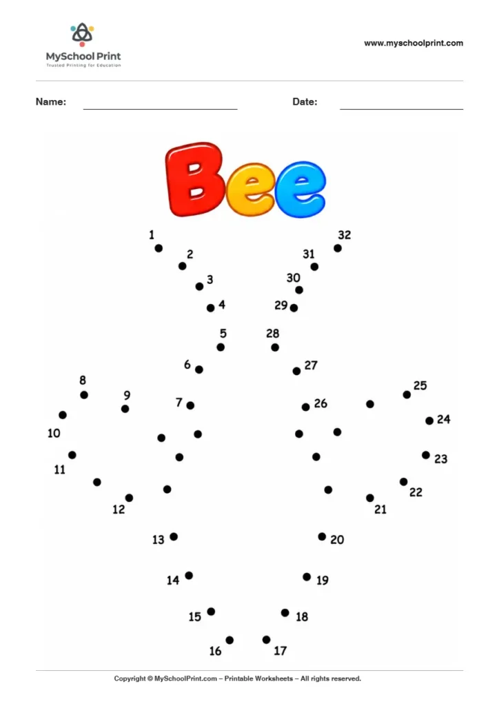 Bee dot to dot worksheet for kids