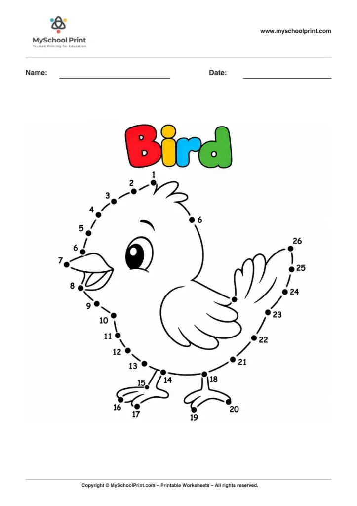 Dot to Dot Bird Coloring Worksheet for Kids