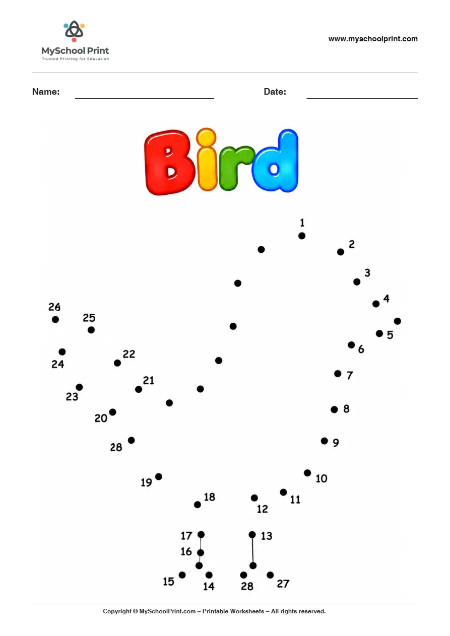 Bird dot to dot worksheet for kids