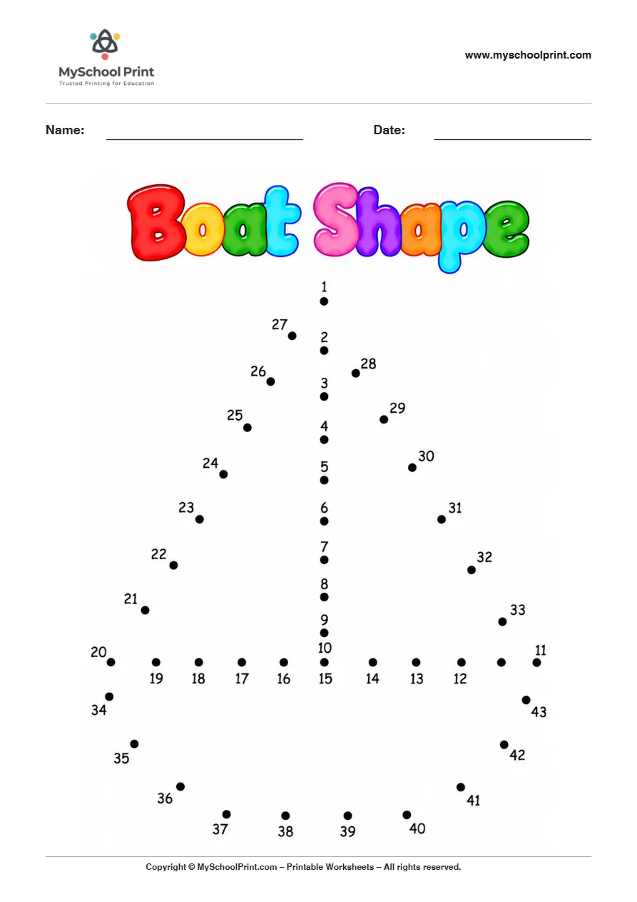 Boat Shape dot to dot worksheet for kids