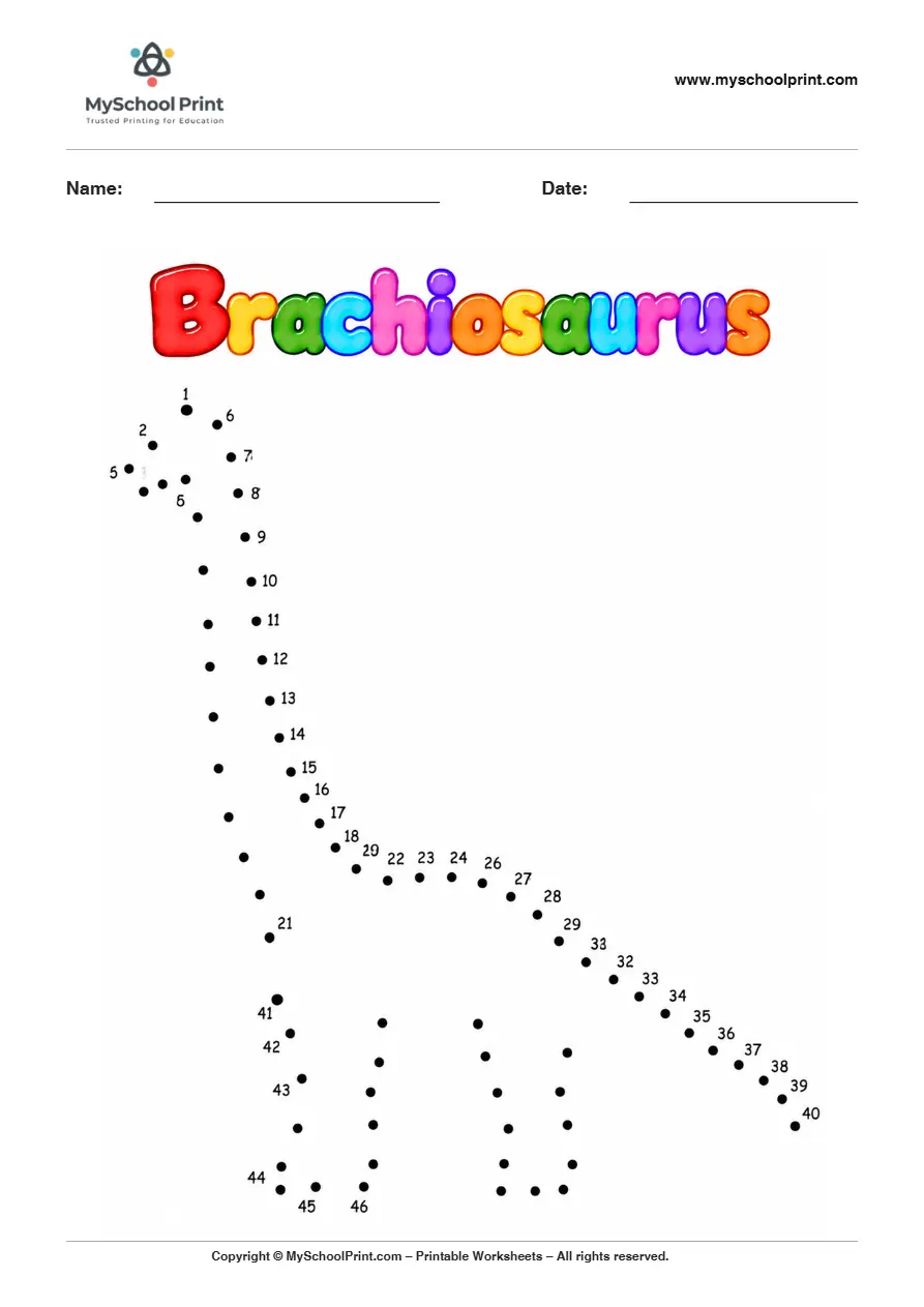 Brachiosaurus dot to dot worksheet for kids