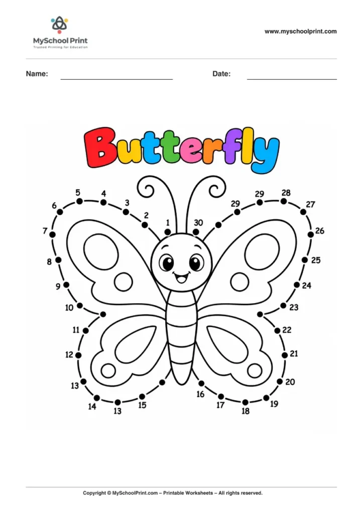 Dot to Dot Butterfly Coloring Worksheet for Kids