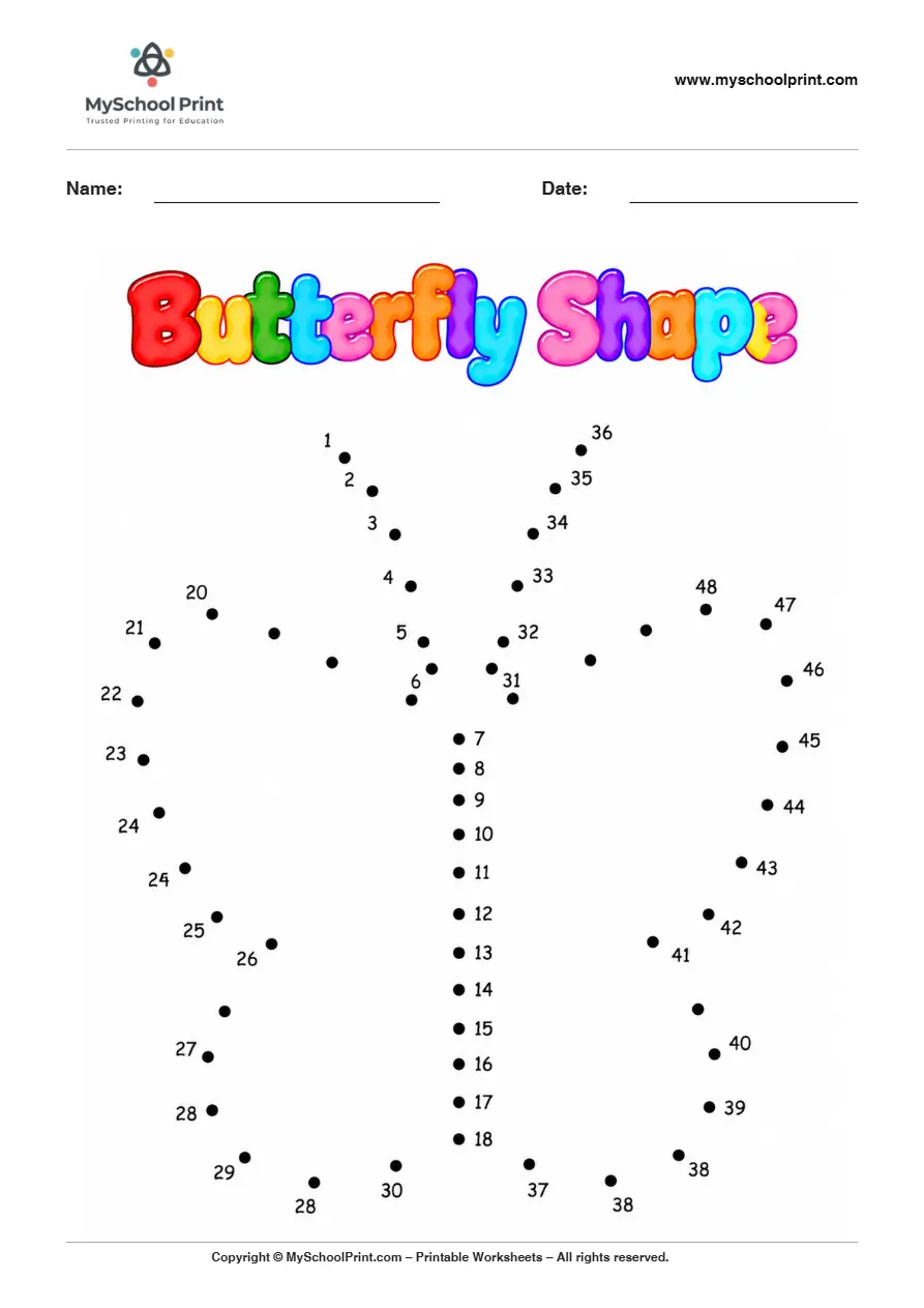 Butterfly dot to dot worksheet for kids