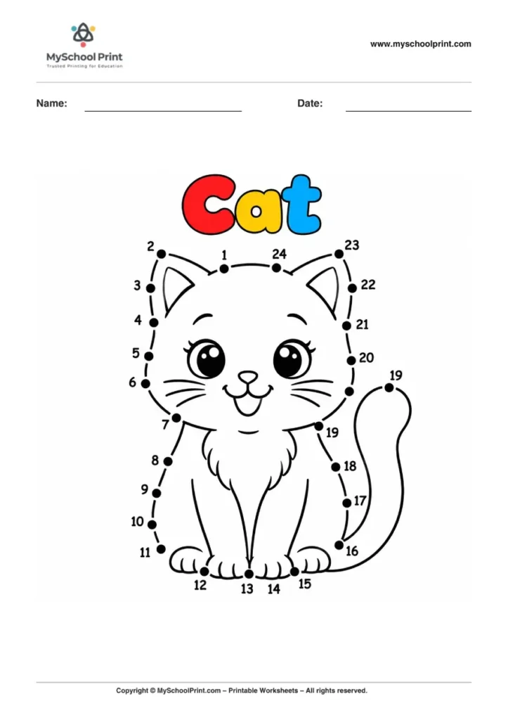 Dot to Dot Cat Coloring Worksheet for Kids