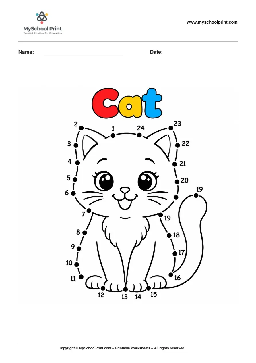 Dot to Dot Cat Coloring Worksheet for Kids