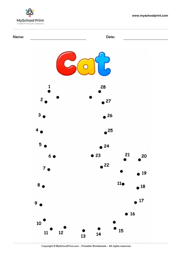 Cat dot to dot worksheet for kids