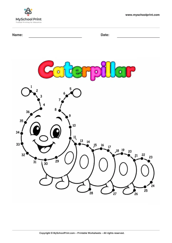 Dot to Dot Caterpillar Coloring Worksheet for Kids