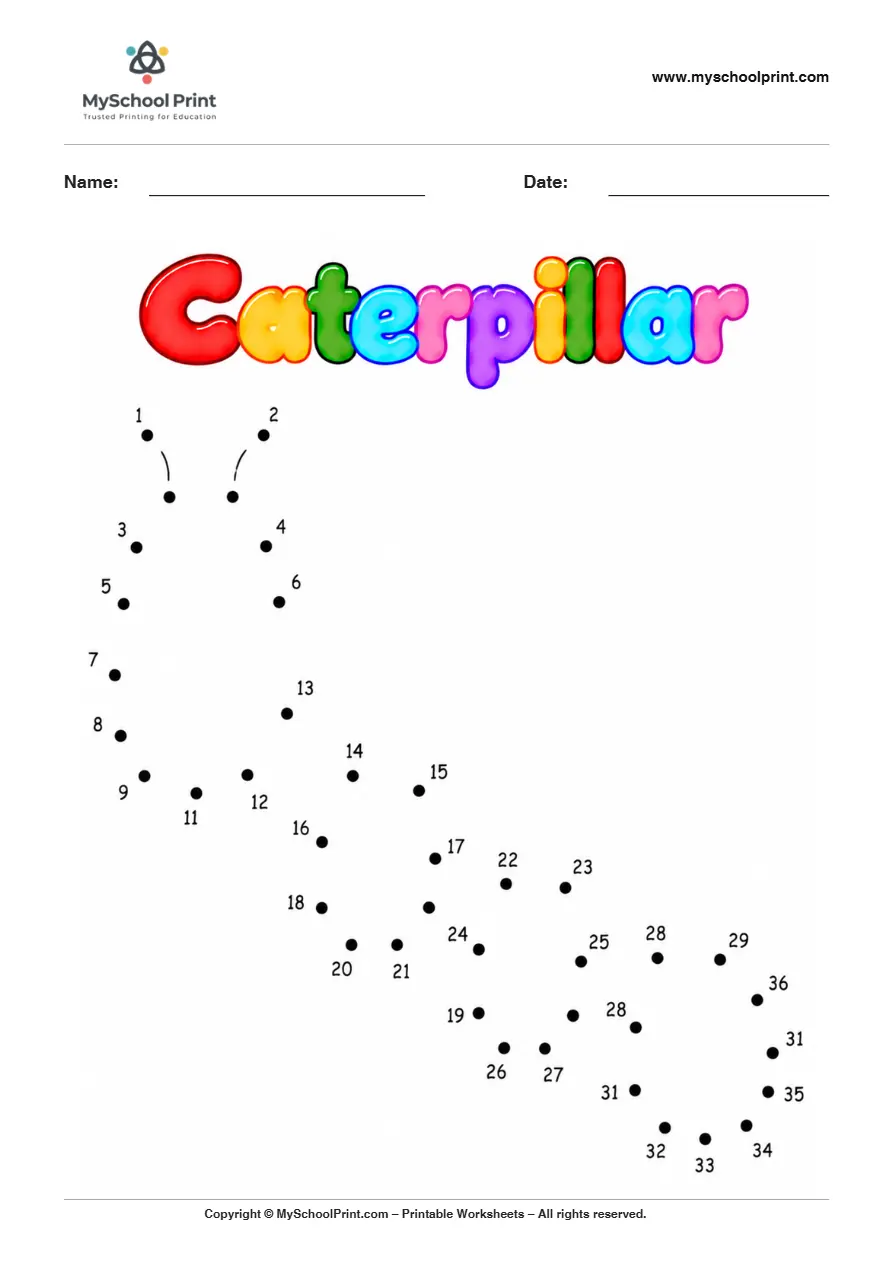 Caterpillar dot to dot worksheet for kids