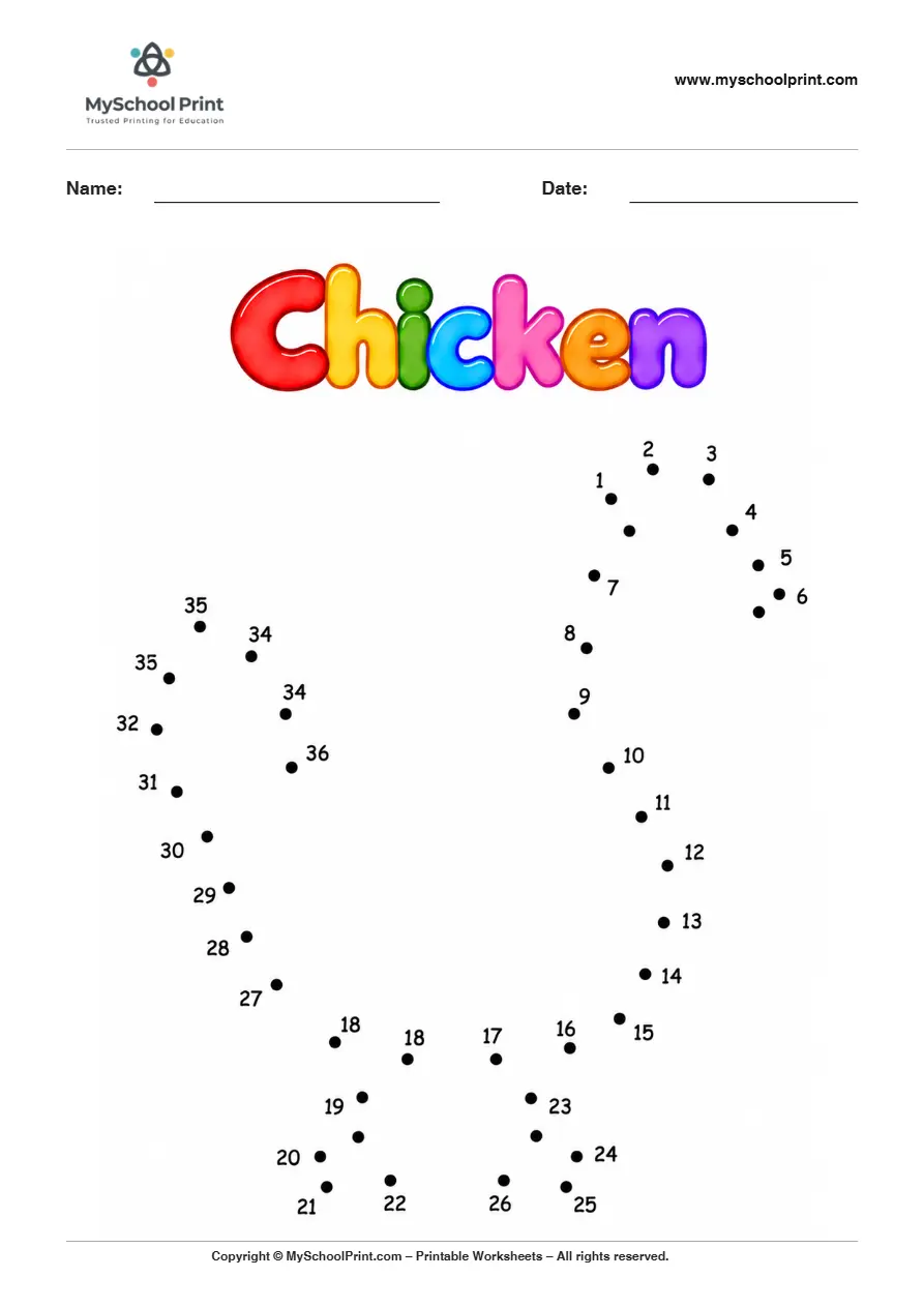 Chicken dot to dot worksheet for kids