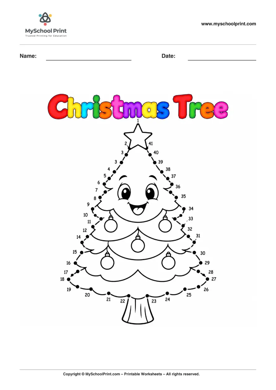 Dot to Dot Christmas Tree Coloring Worksheet for Kids