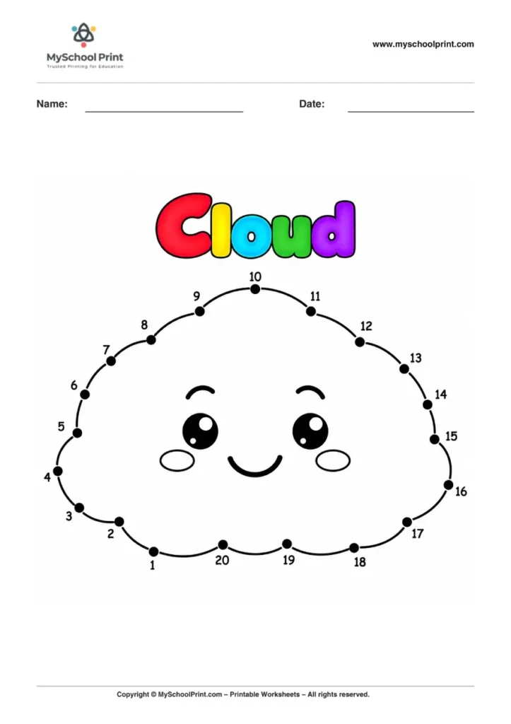 Dot to Dot Cloud 2 Coloring Worksheet for Kids