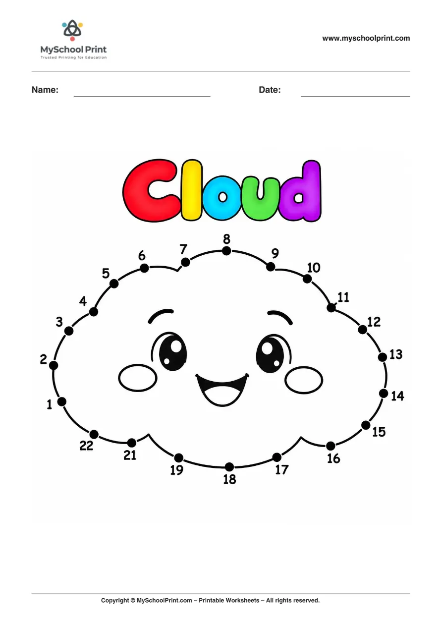 Dot to Dot Cloud Coloring Worksheet for Kids