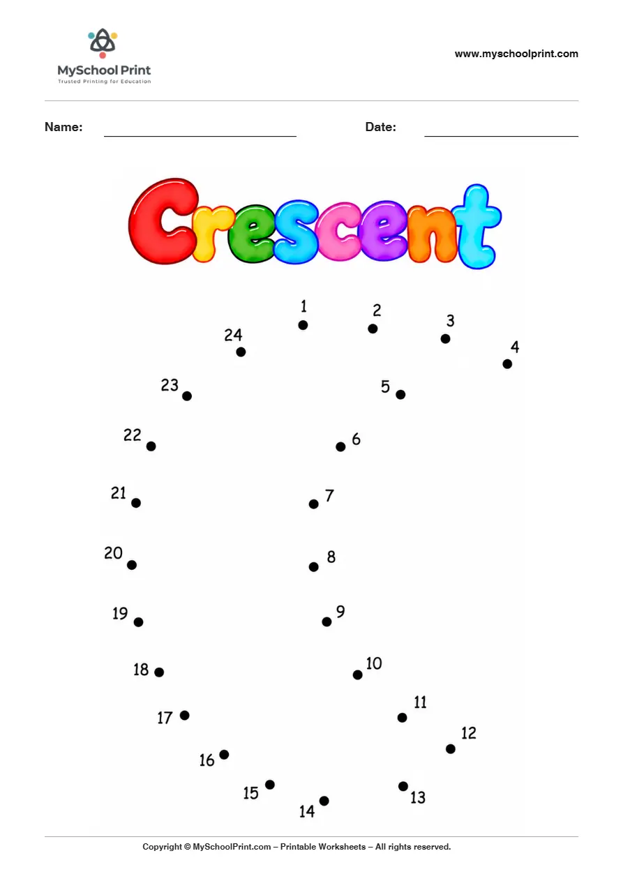 Crescent dot to dot worksheet for kids