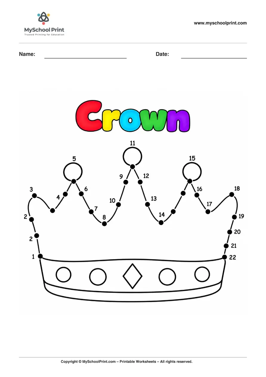 Dot to Dot Crown Coloring Worksheet for Kids