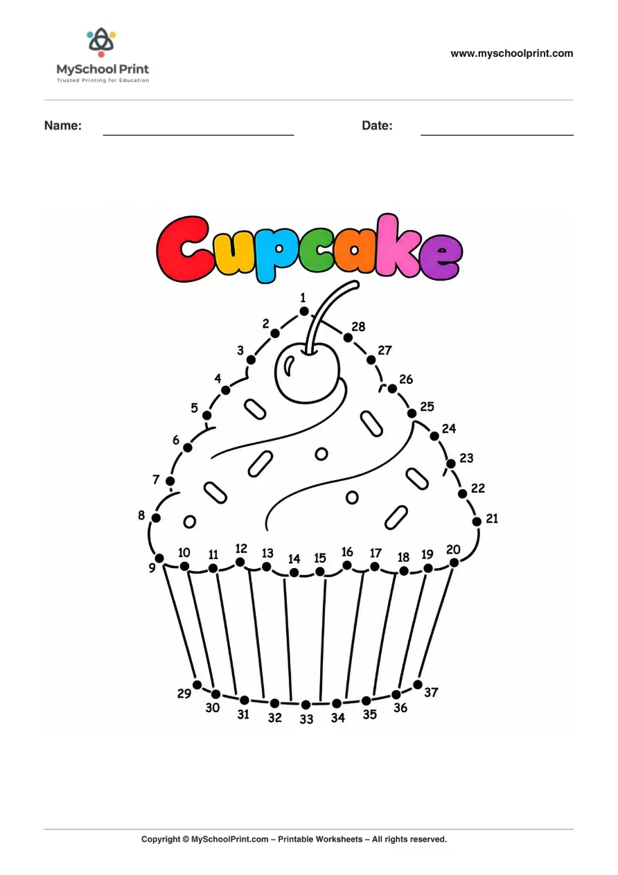 Dot to Dot Cupcake Coloring Worksheet for Kids