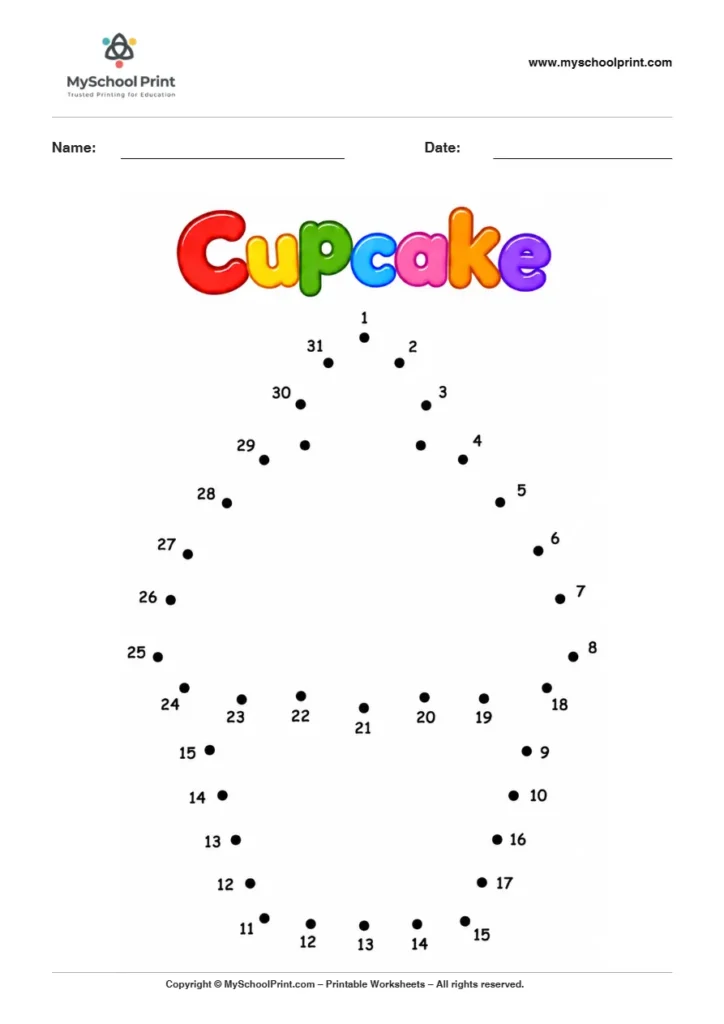 Cupcake dot to dot worksheet for kids