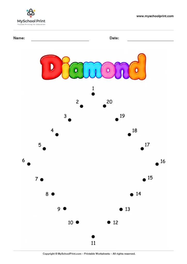 Diamond dot to dot worksheet for kids