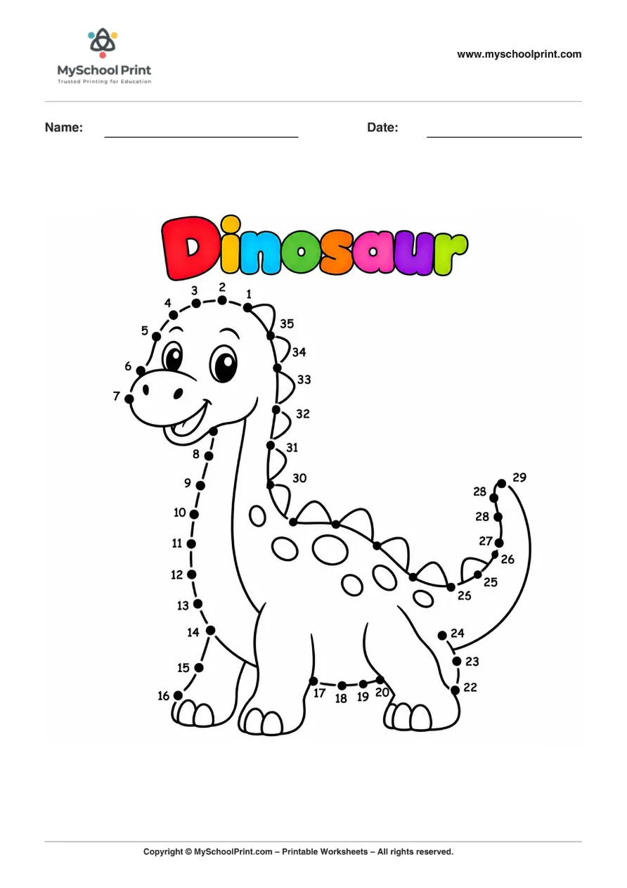 Dot to Dot Dinosaur Coloring Worksheet for Kids