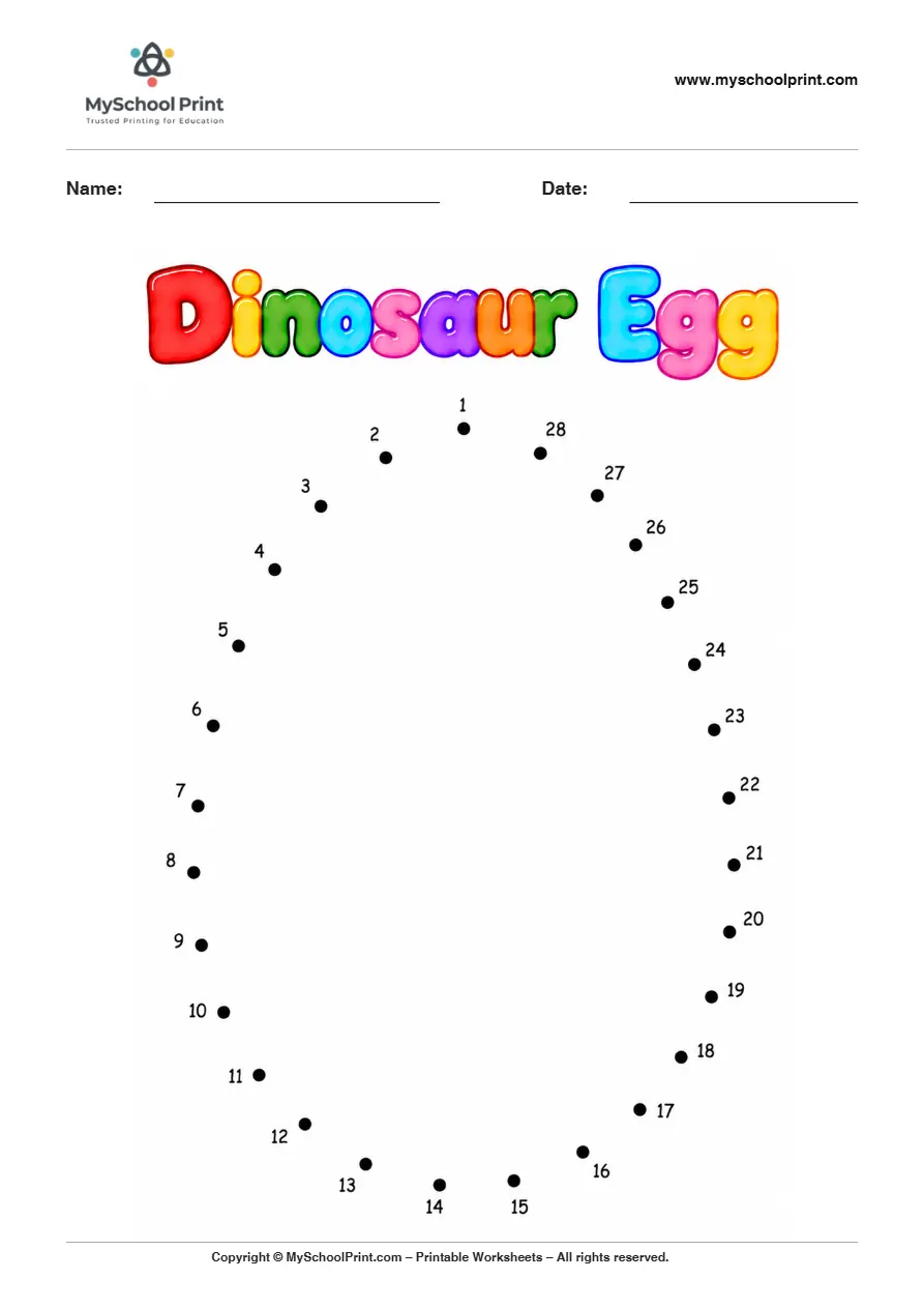 Dinosaur Egg dot to dot worksheet for kids