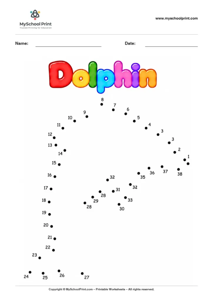 Dolphin dot to dot worksheet for kids