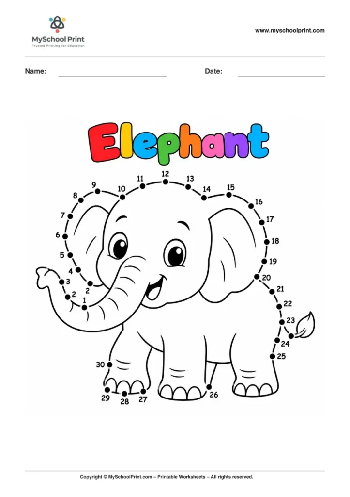 Dot to Dot Elephant Coloring Worksheet for Kids