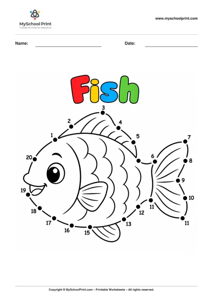 Dot to Dot Fish Coloring Worksheet for Kids