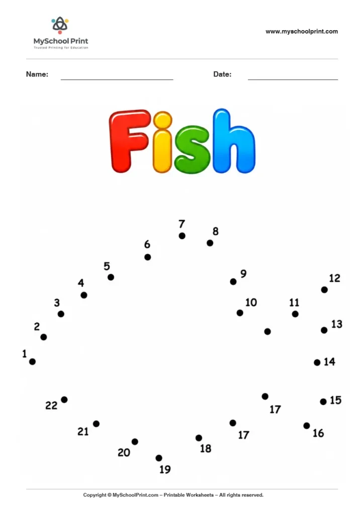 Fish dot to dot worksheet for kids