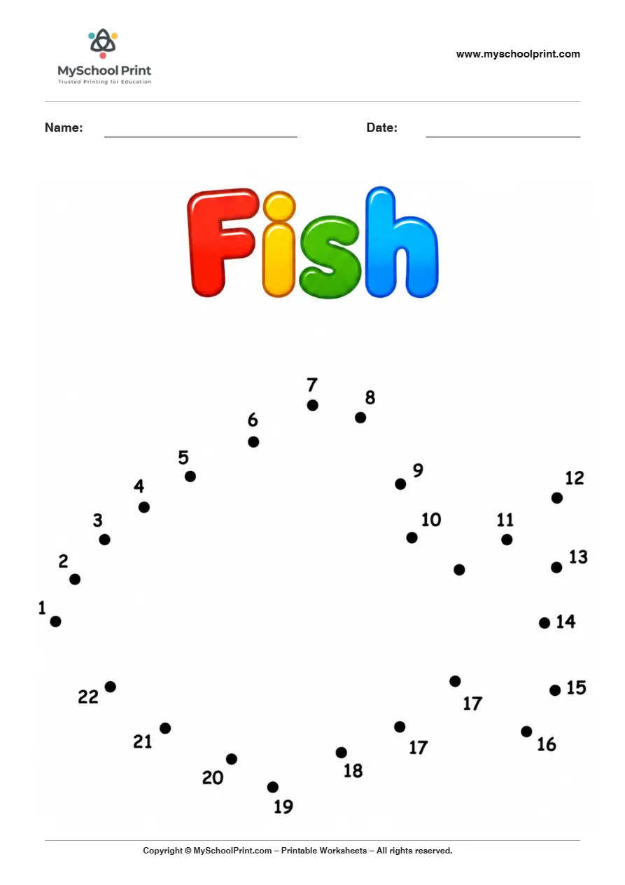 Fish dot to dot worksheet for kids