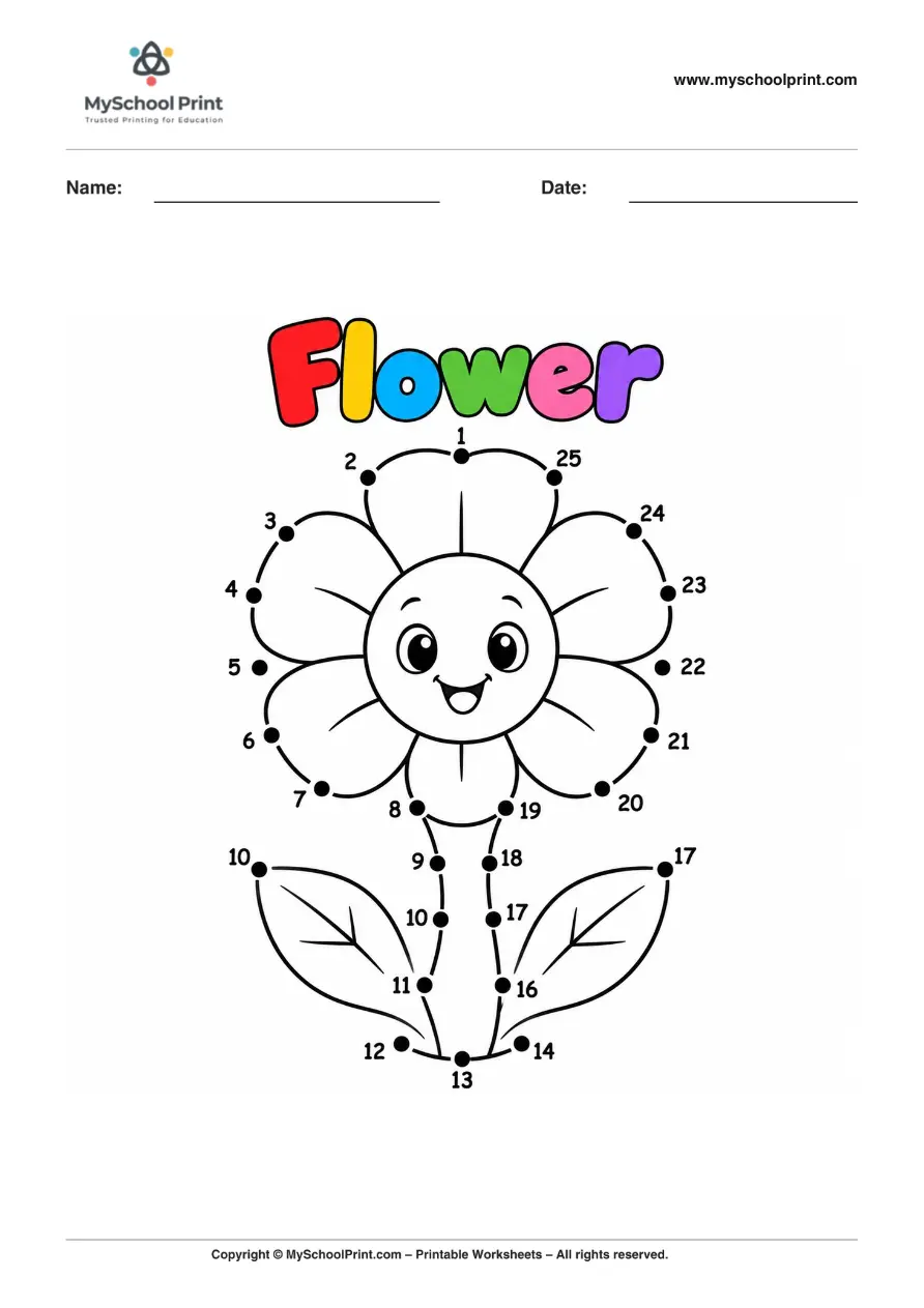 Dot to Dot Flower Coloring Worksheet for Kids