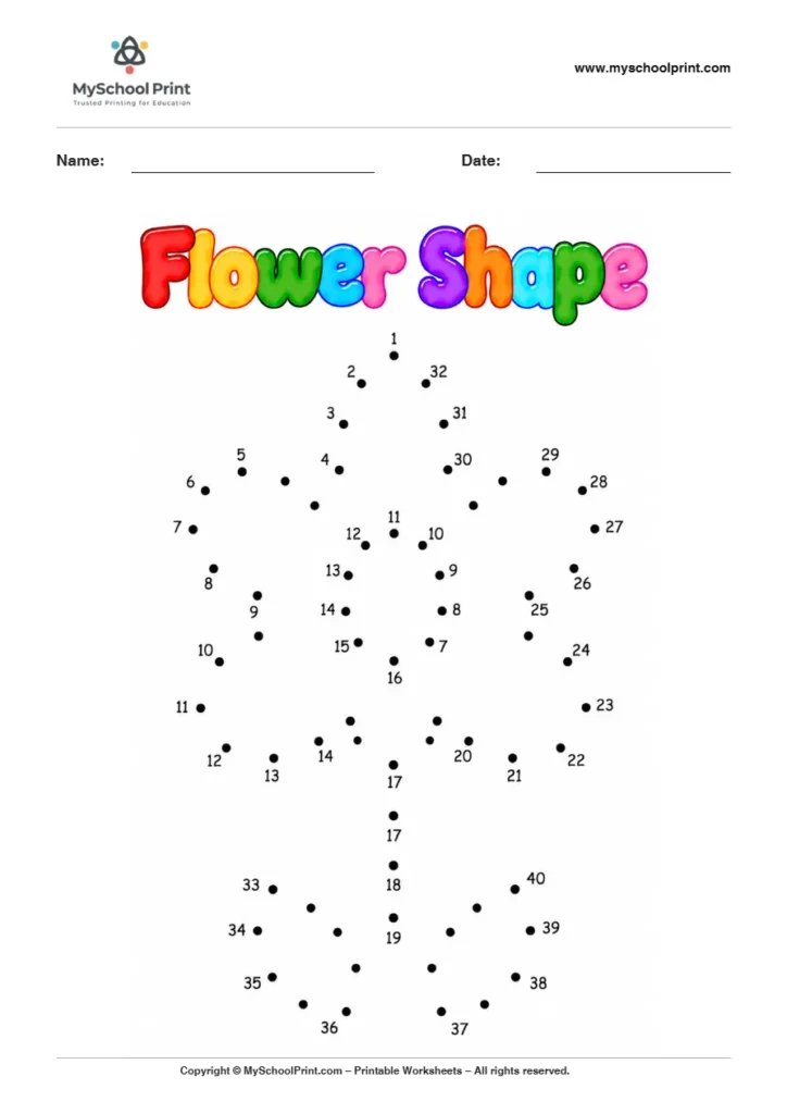 Flower Shape dot to dot worksheet for kids