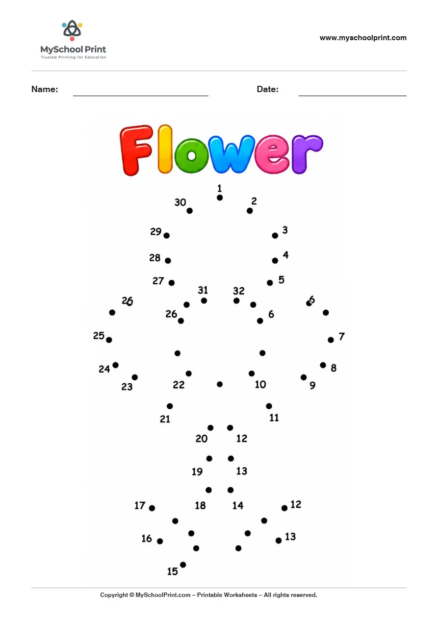Flower dot to dot worksheet for kids
