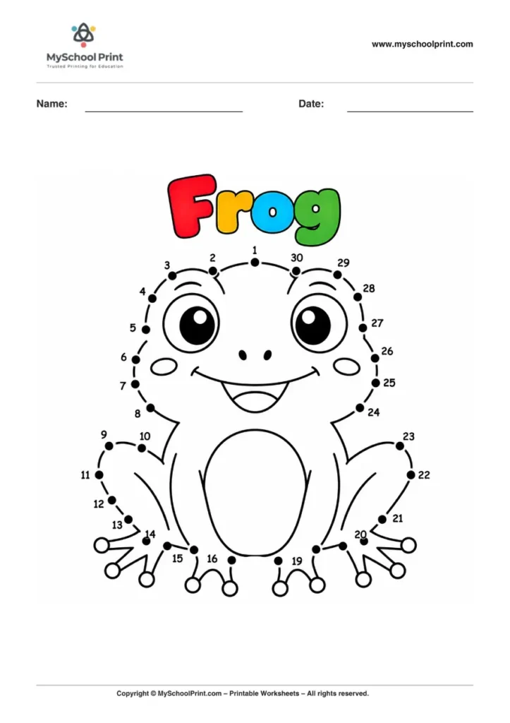 Dot to Dot Frog Coloring Worksheet for Kids