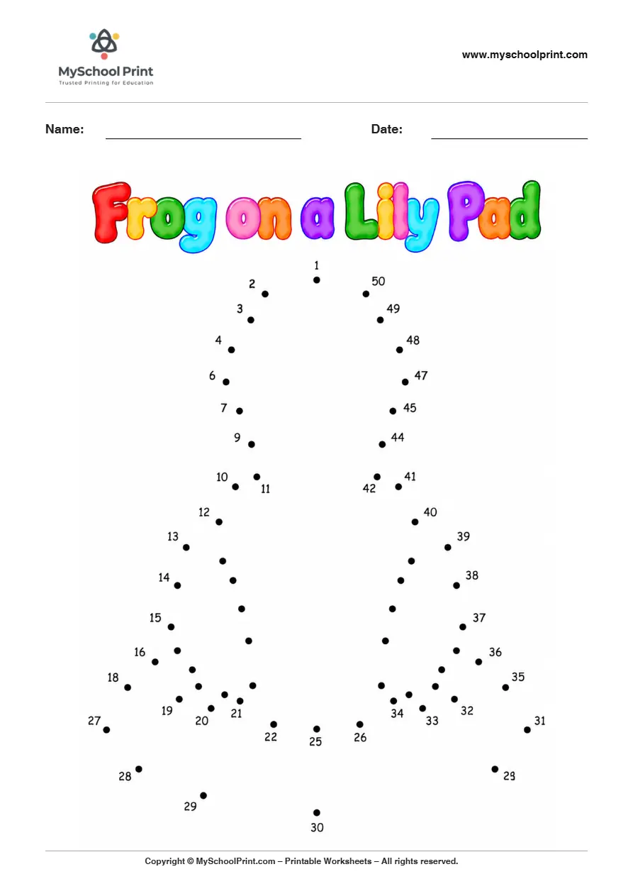 Frog On A Lily Pad dot to dot worksheet for kids