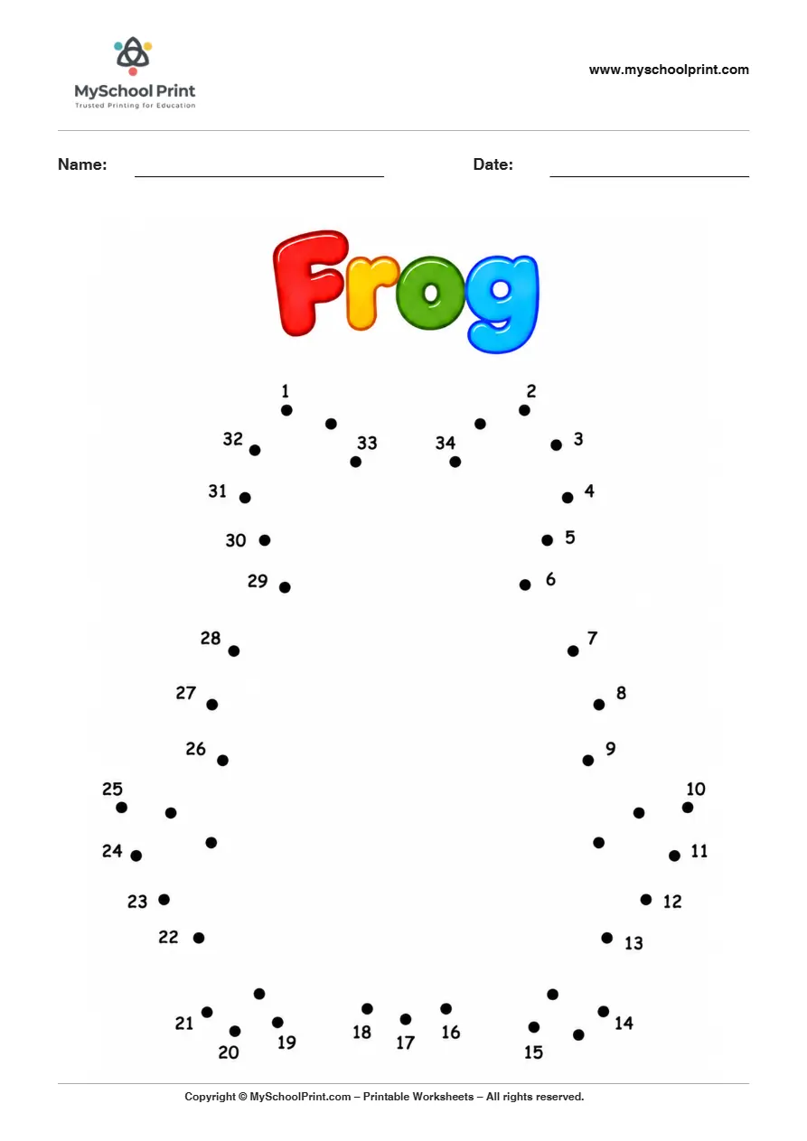 Frog dot to dot worksheet for kids