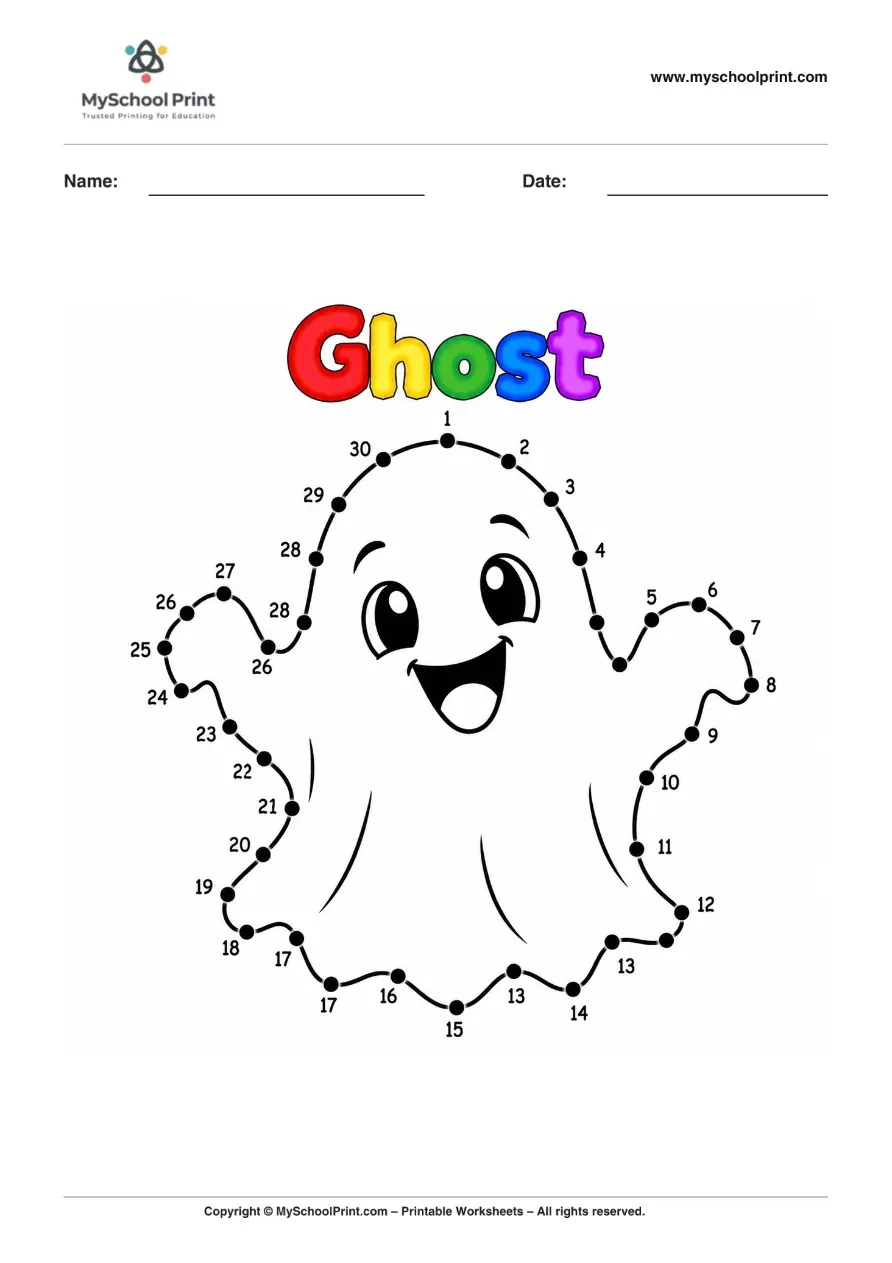 Dot to Dot Ghost Coloring Worksheet for Kids