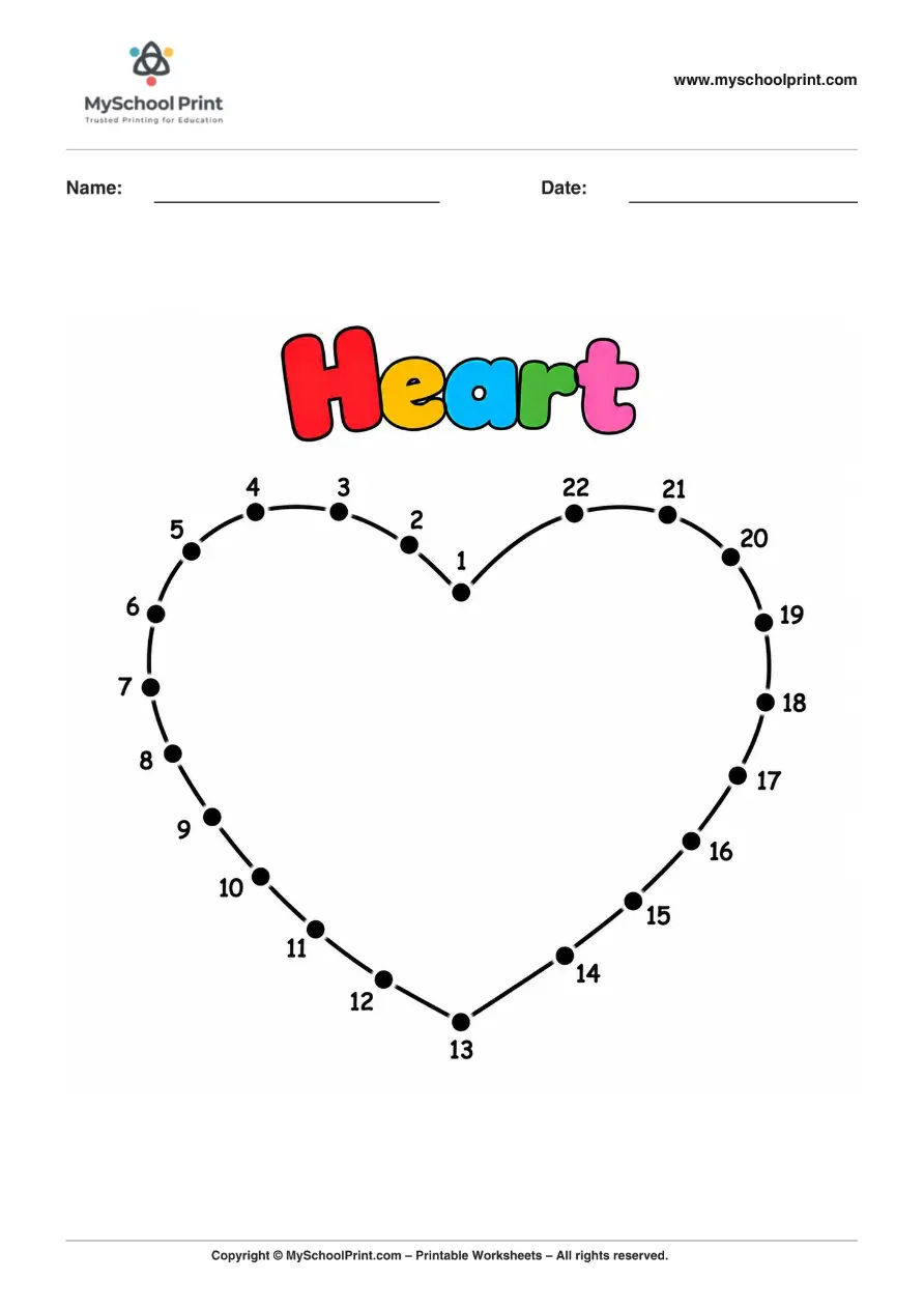 Dot to Dot Heart Coloring Worksheet for Kids