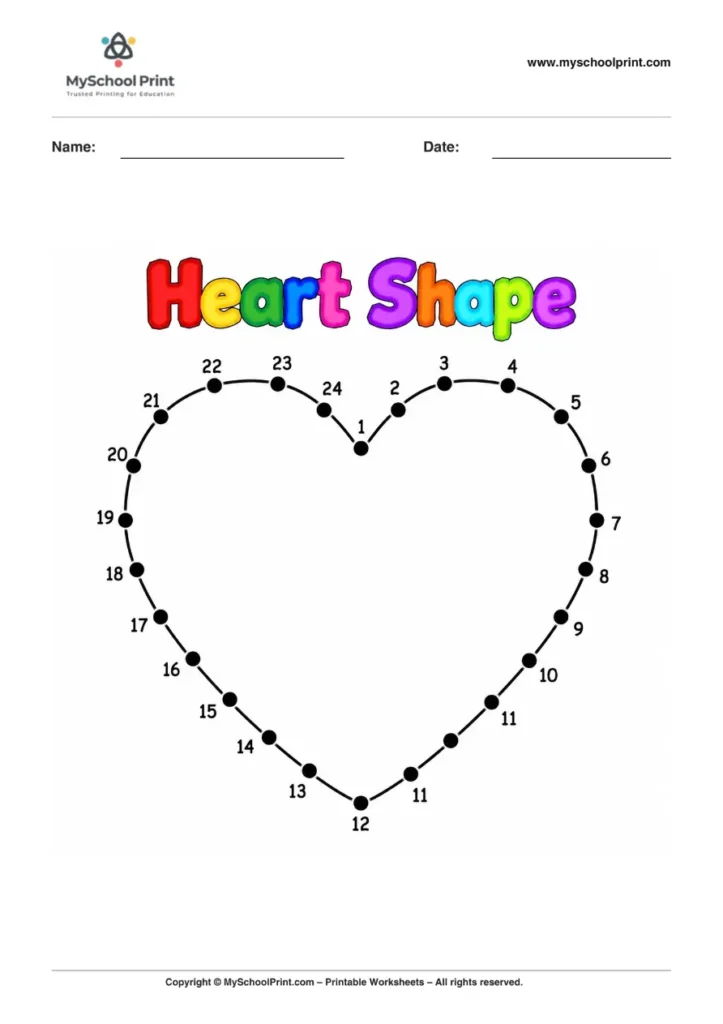 Dot to Dot Heart Shape Coloring Worksheet for Kids