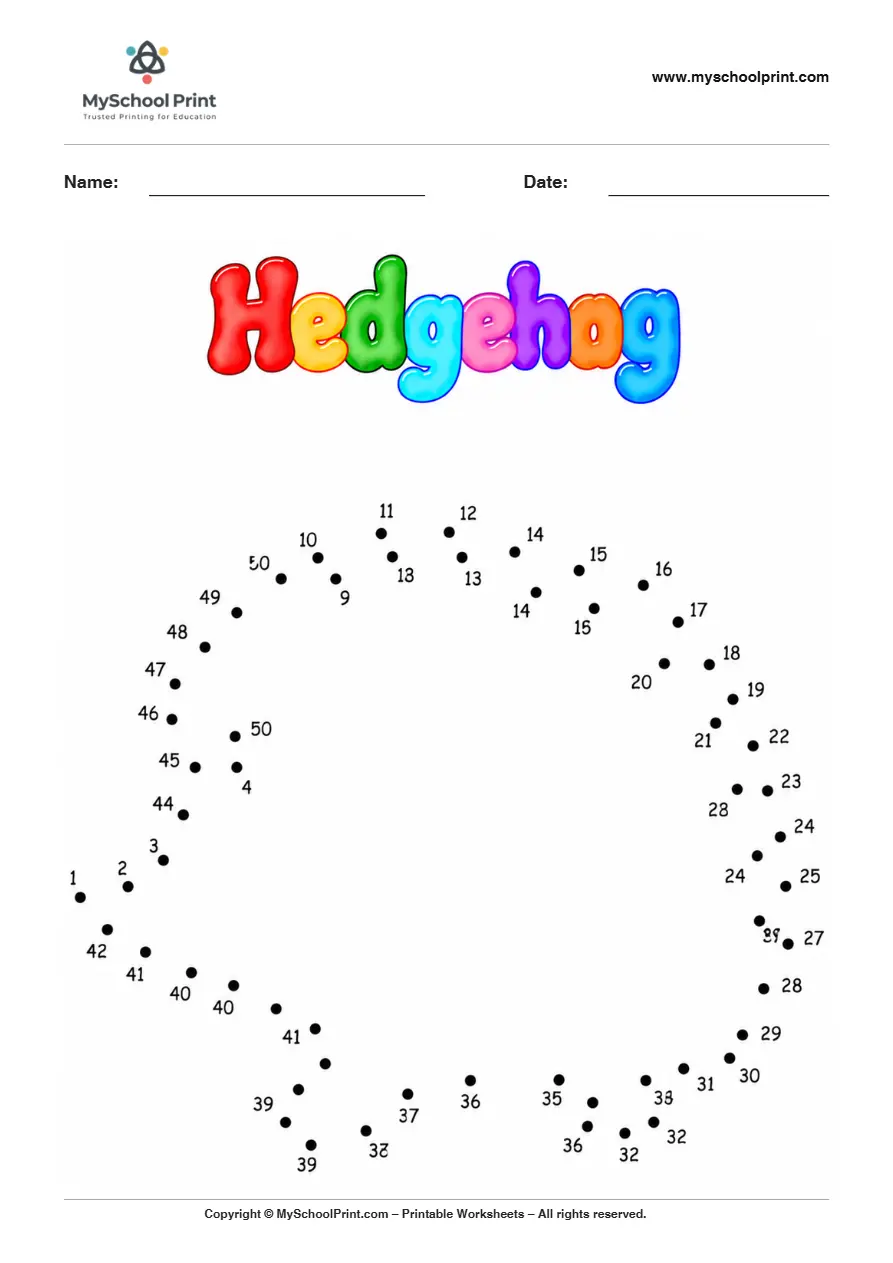 Hedgehog dot to dot worksheet for kids