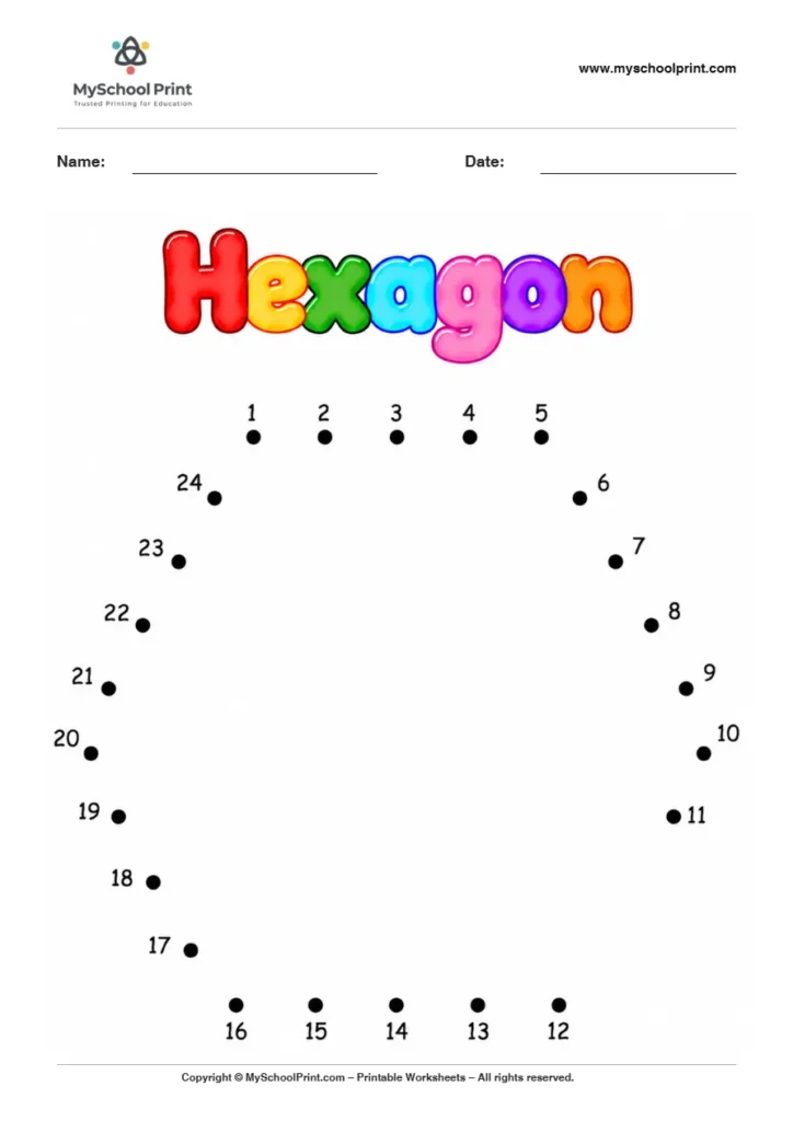 Hexagon dot to dot worksheet for kids