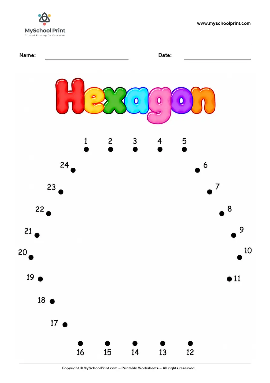 Hexagon dot to dot worksheet for kids