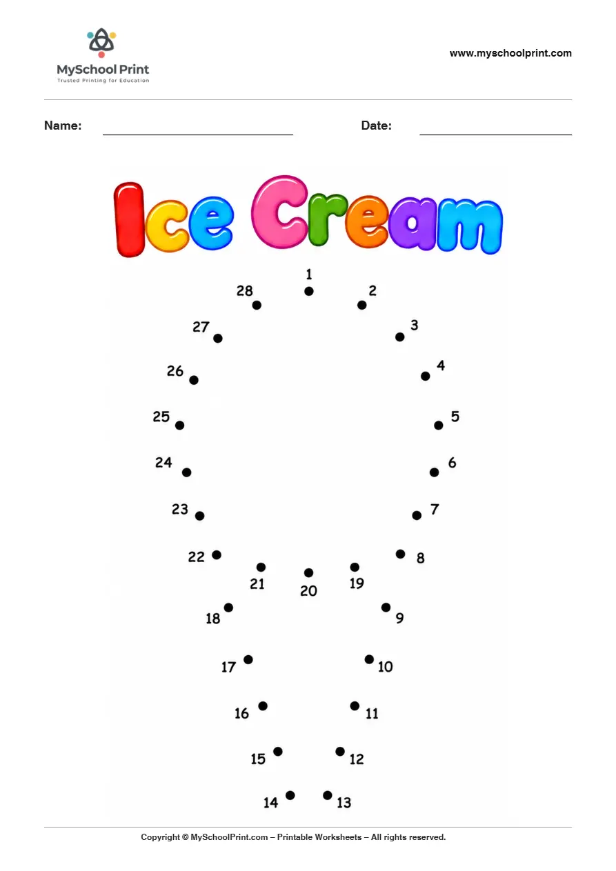 Ice Cream dot to dot worksheet for kids