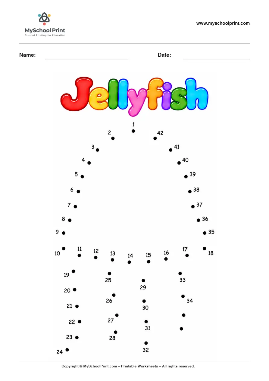Jellyfish dot to dot worksheet for kids