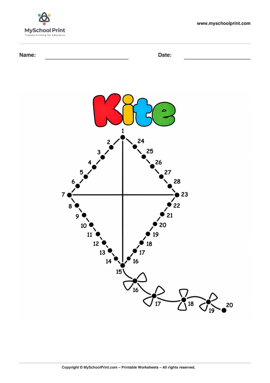 Dot to Dot Kite 2 Coloring Worksheet for Kids