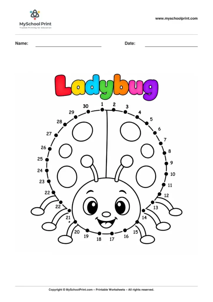 Dot to Dot Ladybug Coloring Worksheet for Kids