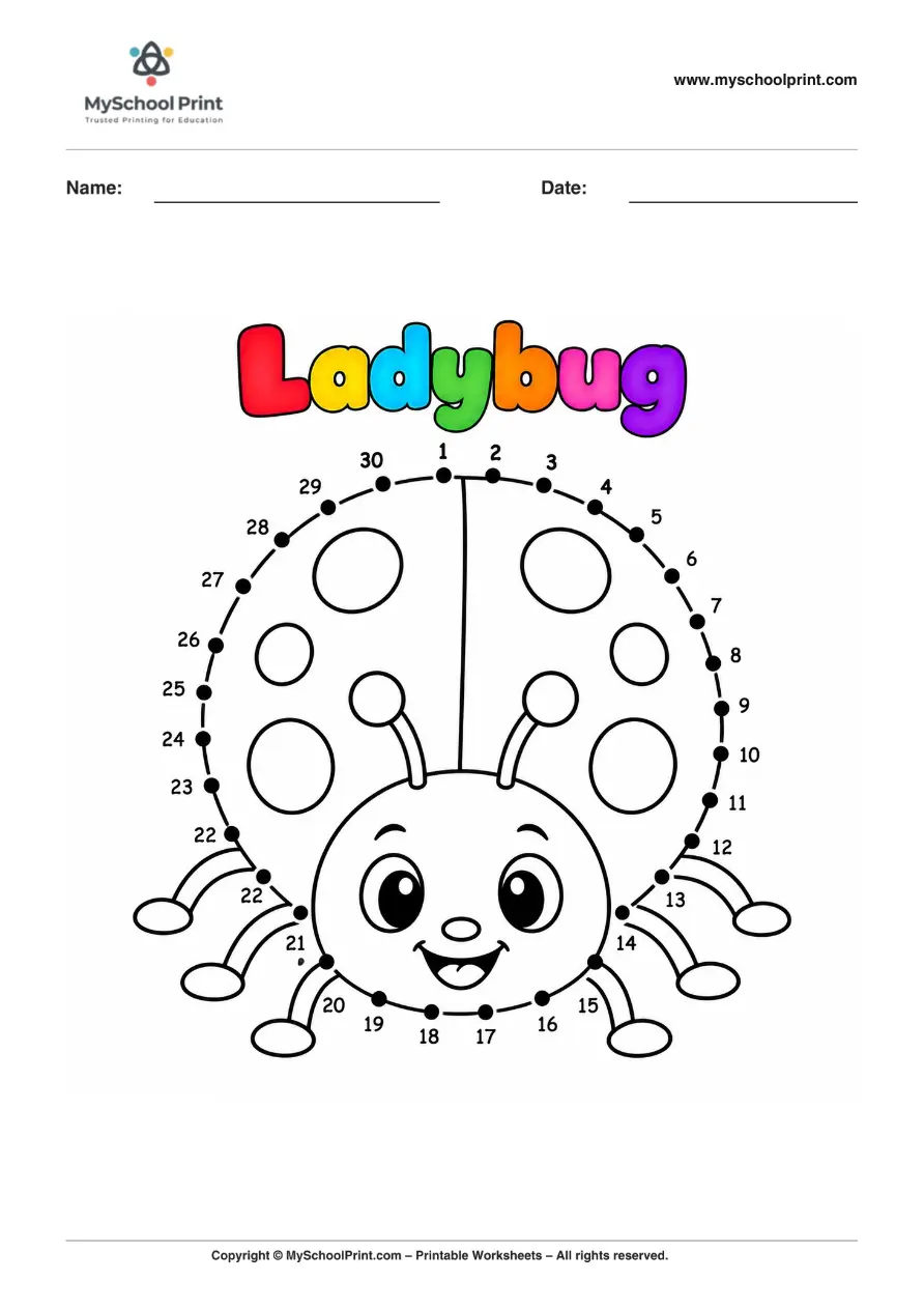 Dot to Dot Ladybug Coloring Worksheet for Kids