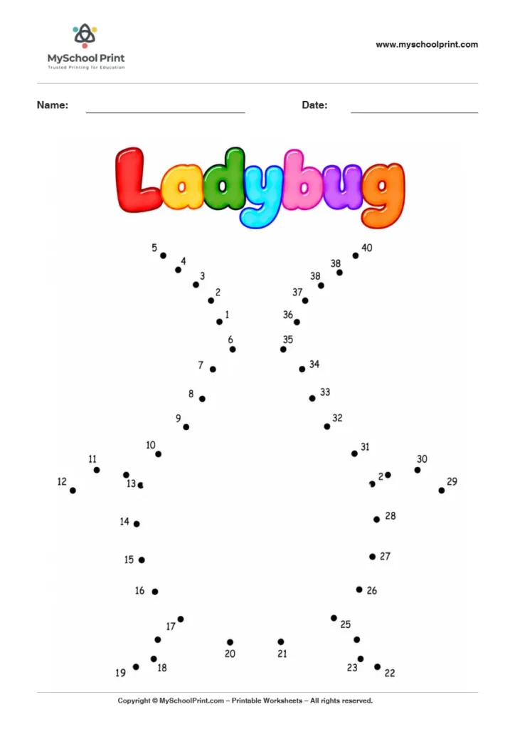 Ladybug dot to dot worksheet for kids